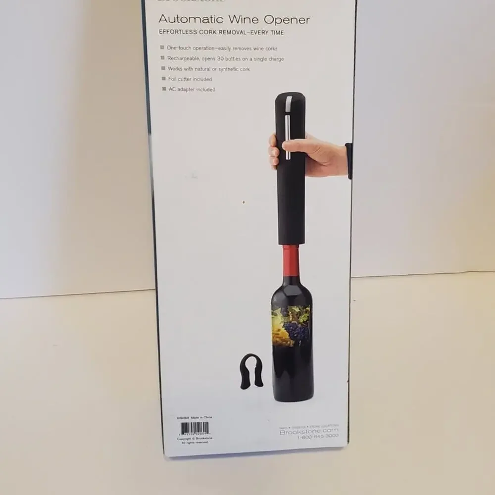 Brookstone Automatic Wine Opener Rechargeable, Foil Cutter and Stand NIB